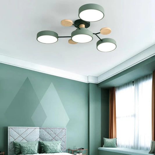 Moderne Ronde LED Kroonluchter Van IJzer Voor Woonkamer Groen 4 lampen - D85*H14CM 3 kleurveranderingen met schakelaar