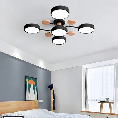 Moderne Ronde LED Kroonluchter Van IJzer Voor Woonkamer Zwart 5 lampen - D94*H14CM