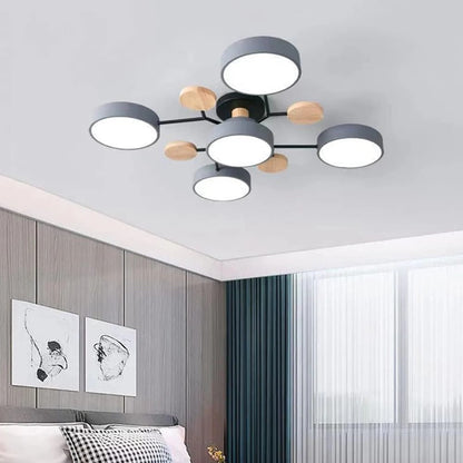 Moderne Ronde LED Kroonluchter Van IJzer Voor Woonkamer Grijs 5 lampen - D94*H14CM