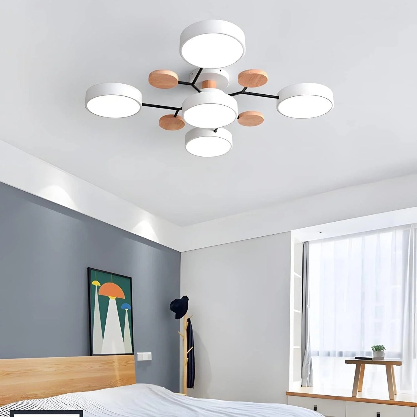 Moderne Ronde LED Kroonluchter Van IJzer Voor Woonkamer Wit 5 lampen - D94*H14CM