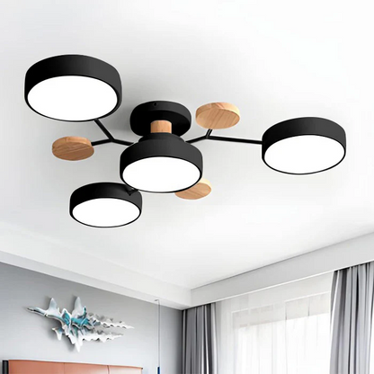 Moderne Ronde LED Kroonluchter Van IJzer Voor Woonkamer Zwart 4 lampen - D85*H14CM 3 kleuren veranderen met schakelaar