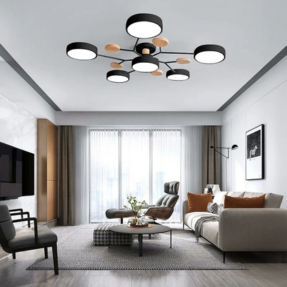 Moderne Ronde LED Kroonluchter Van IJzer Voor Woonkamer Zwart