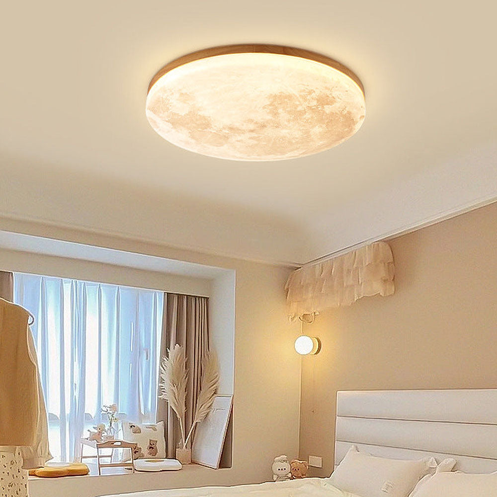 Minimalistische Ronde LED Plafondlamp Met Warm Licht Sfeer Hout