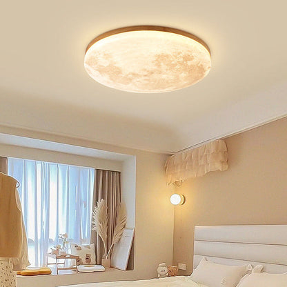 Minimalistische Ronde LED Plafondlamp Met Warm Licht Sfeer Hout
