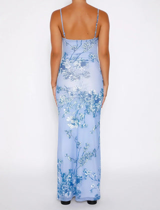 Nara | Kanten jurk voor dames – Elegant bloemenpatroon, diepblauwe kleur en vrouwelijk silhouet