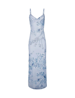 Nara | Kanten jurk voor dames – Elegant bloemenpatroon, diepblauwe kleur en vrouwelijk silhouet