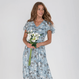 Nara | Lange maxi-jurk voor dames – Romantische bloemenprint, diepe V-hals en zomerse elegantie
