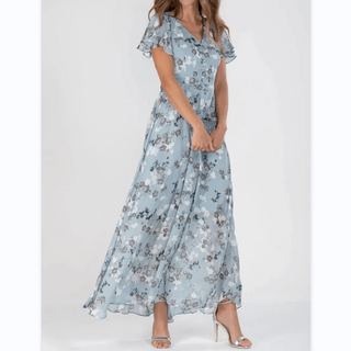 Nara | Lange maxi-jurk voor dames – Romantische bloemenprint, diepe V-hals en zomerse elegantie