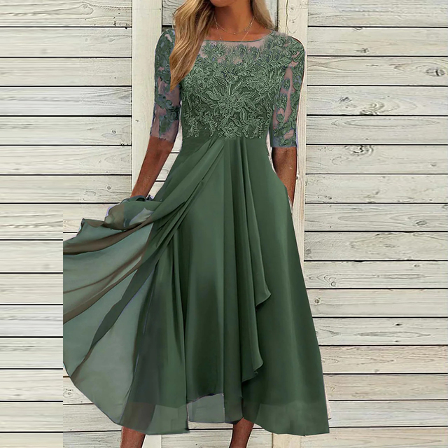 Dames Kant Feestjurk Met Luxe Afwerking En Elegant Design Groen