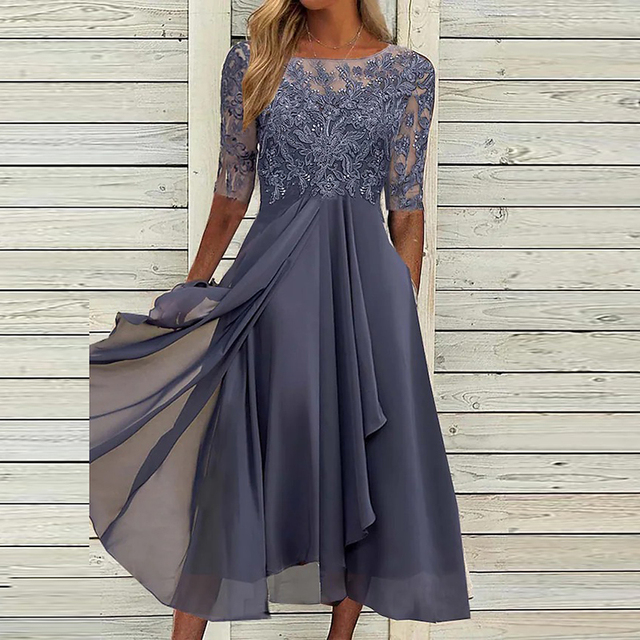 Dames Kant Feestjurk Met Luxe Afwerking En Elegant Design Lila