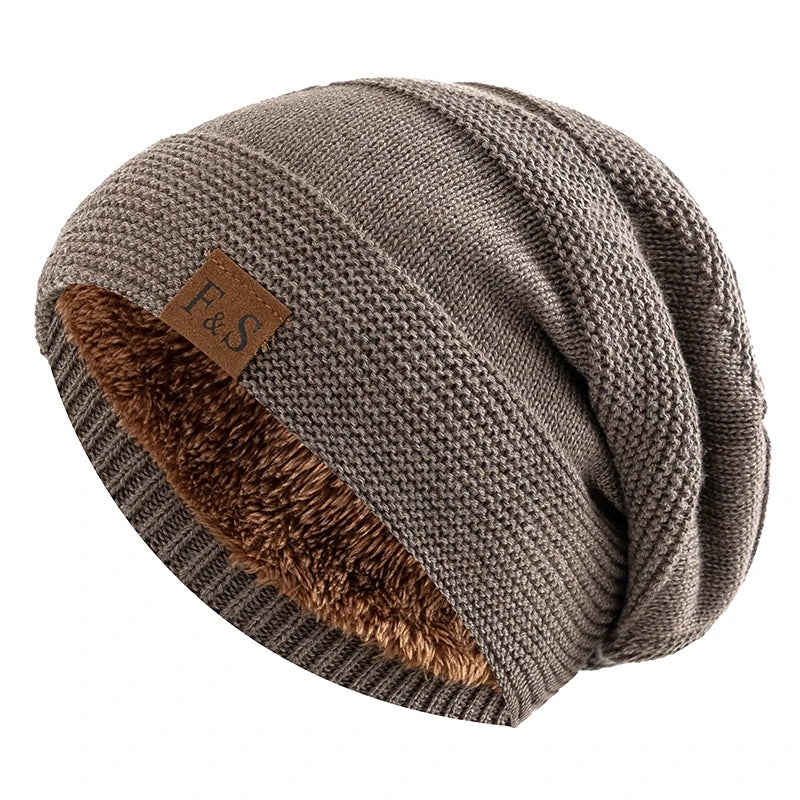 Nieuwe unisex slouchy wintermutsen met bontvoering voor mannen en vrouwen, warme mutsen, casual labeldecoratie, gebreide wintermutsen 0