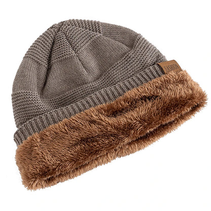Nieuwe unisex slouchy wintermutsen met bontvoering voor mannen en vrouwen, warme mutsen, casual labeldecoratie, gebreide wintermutsen 3