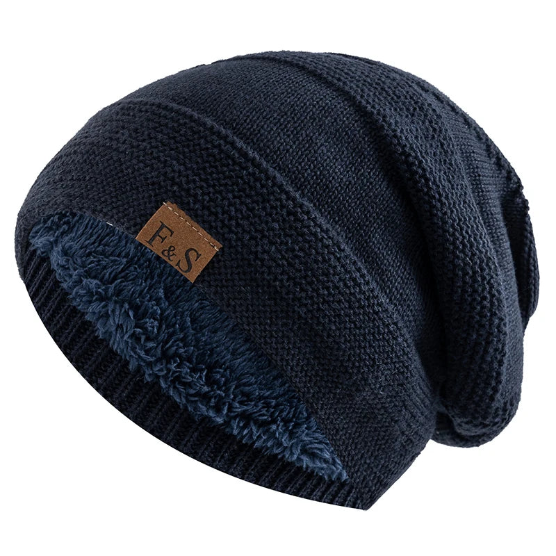 Nieuwe unisex slouchy wintermutsen met bontvoering voor mannen en vrouwen, warme mutsen, casual labeldecoratie, gebreide wintermutsen 7