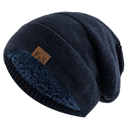 Nieuwe unisex slouchy wintermutsen met bontvoering voor mannen en vrouwen, warme mutsen, casual labeldecoratie, gebreide wintermutsen 7