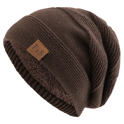 Nieuwe unisex slouchy wintermutsen met bontvoering voor mannen en vrouwen, warme mutsen, casual labeldecoratie, gebreide wintermutsen 8