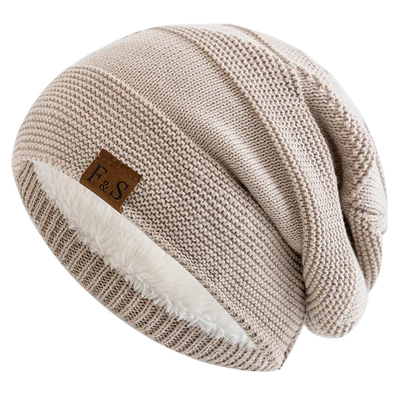Nieuwe unisex slouchy wintermutsen met bontvoering voor mannen en vrouwen, warme mutsen, casual labeldecoratie, gebreide wintermutsen 9
