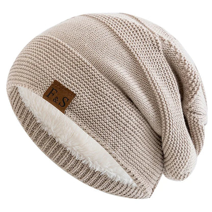 Nieuwe unisex slouchy wintermutsen met bontvoering voor mannen en vrouwen, warme mutsen, casual labeldecoratie, gebreide wintermutsen 9