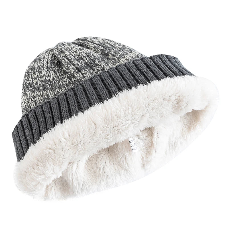 Nieuwe unisex tweekleurige wintermutsen met bontvoering voor mannen en vrouwen, warme mutsen, casual gebreide wintermutsen 3