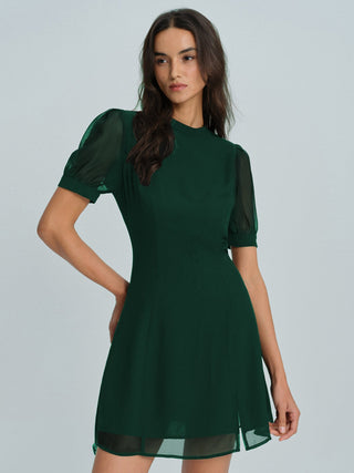 Nishel | Chiffon Mini Jurk - Mock Nek Ontwerp met Transparante Details 2