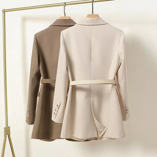 Nola Elegante Lange Blazer Met Riem Voor Dames