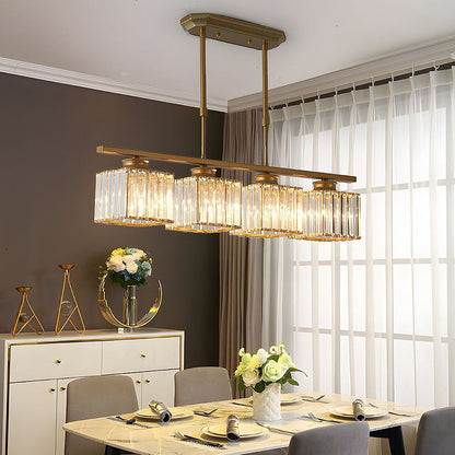 Nordic Multi Head Lange Glazen Eilandlamp Voor Keuken Goud Vierkant 4 lampen D80*H70CM