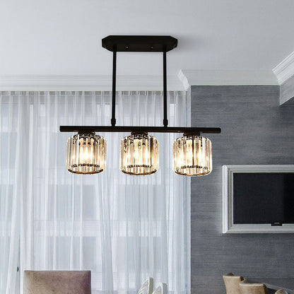 Nordic Multi Head Lange Glazen Eilandlamp Voor Keuken Zwart Rond 3 lampen D60*H70CM