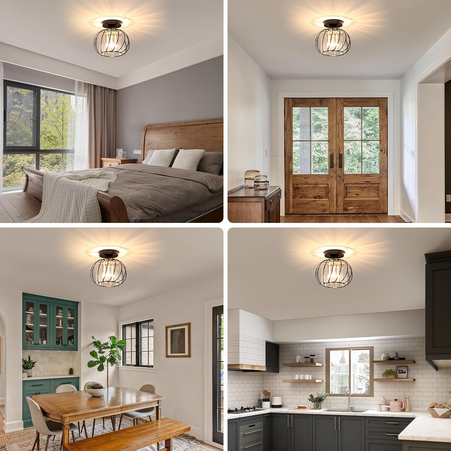 Nordic Luxe Glazen Plafondlamp Voor Hal Zwart Scandinavisch