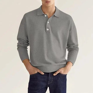 Nouva | Polo shirt met lange mouwen voor heren – Zacht katoen & klassiek design grijs