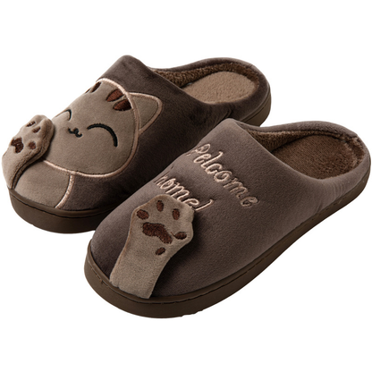 Dames Pantoffels met Katten - Zachte Sloffen & Huisschoenen Bruin