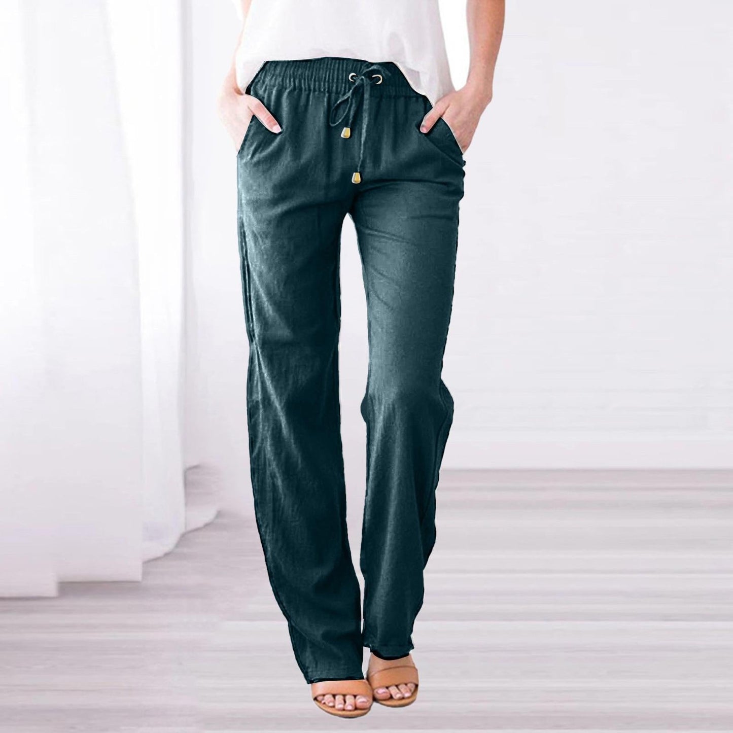 Dames Broek Ademend Lichtgewicht Elastische Taille Pasvorm Groen