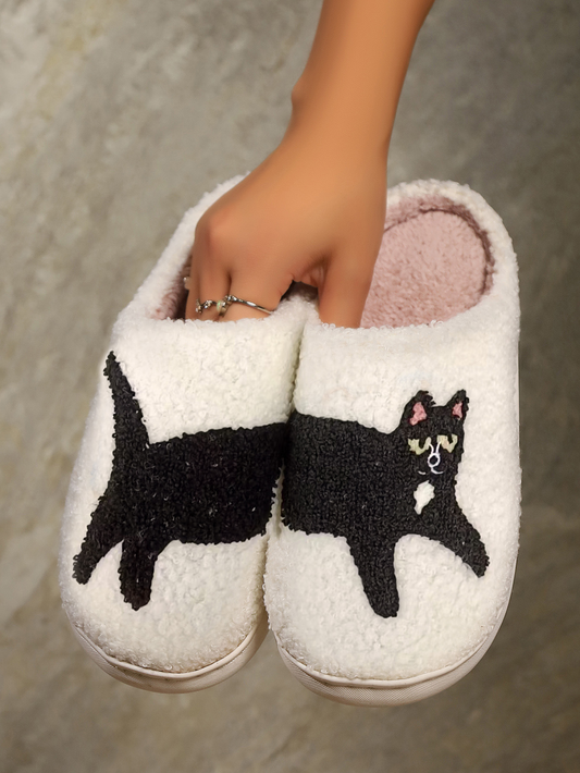 Pantoffels met Kattenmotief - Warme, Comfortabele Sloffen Wit