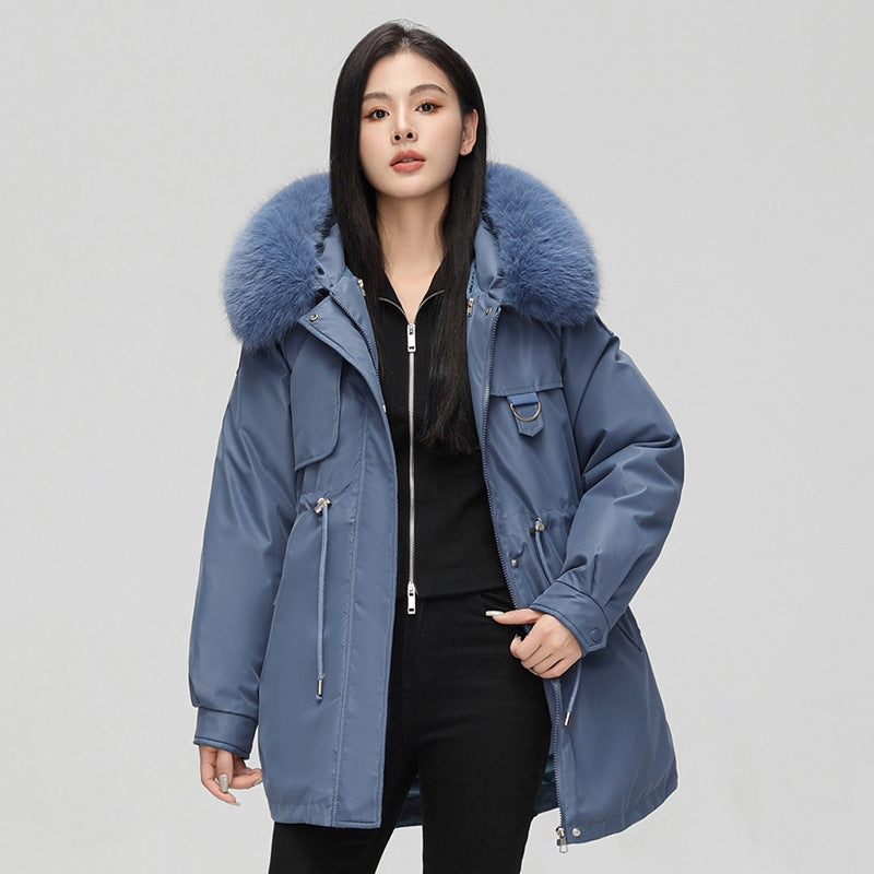 Parka Winterjas Dames Oversized Pasvorm Weerbestendig Met Nepbont Blauw