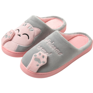 Dames Pantoffels met Katten - Zachte Sloffen & Huisschoenen Roze Grijs 1