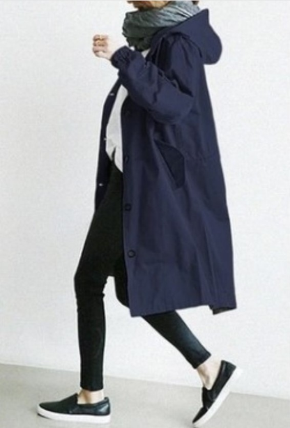 Dames Stijlvolle Regenjas - Waterdicht met Knoopsluiting Blauw