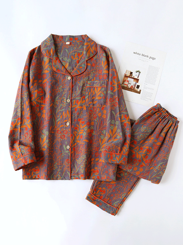 Luna Elegante Bloemenprint Pyjama Set voor Dames Nachtkleding Grijs