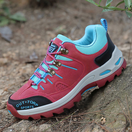 Heren Stijlvolle Wandelschoenen Veterschoenen Gripvaste Zool Fuchsia