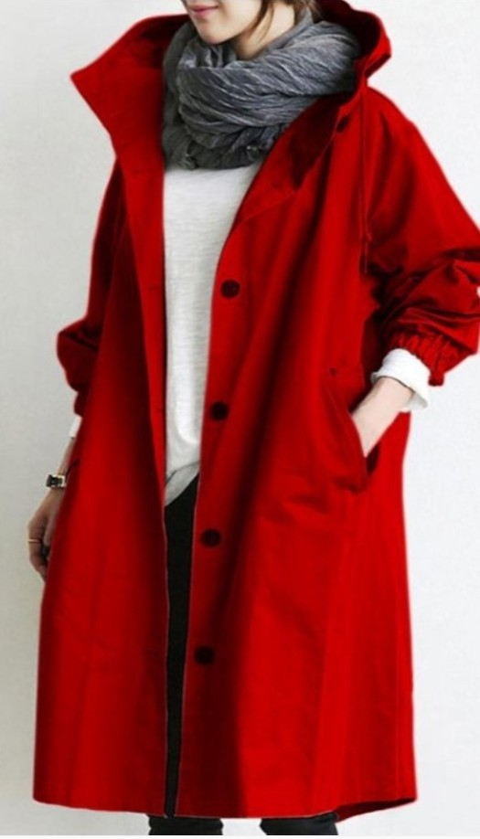 Dames Stijlvolle Regenjas - Waterdicht met Knoopsluiting Rood