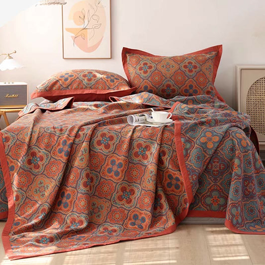 Omkeerbare Katoenen Quilt Met Bloemblaadjespatroon Oranje