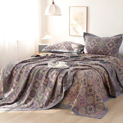Omkeerbare Katoenen Quilt Met Bloemblaadjespatroon Paars