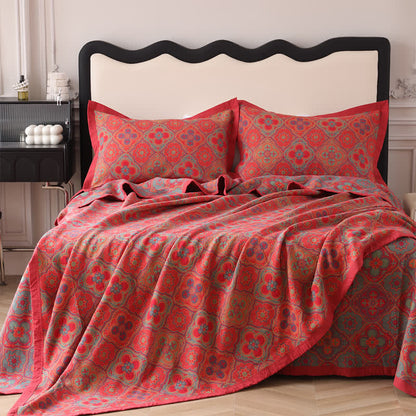 Omkeerbare Katoenen Quilt Met Bloemblaadjespatroon Rood