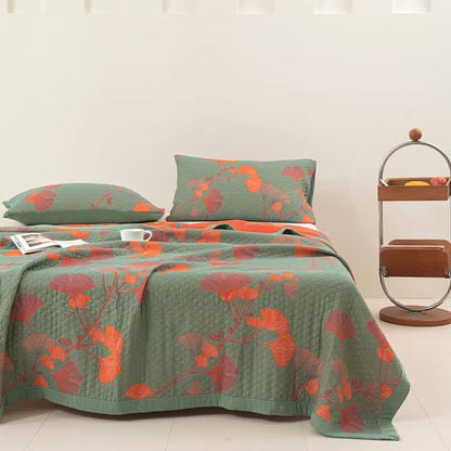Omkeerbare Katoenen Quilt Met Oranje Ginkgobladeren
