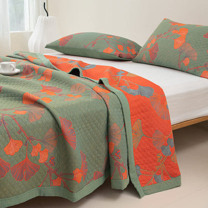 Omkeerbare Katoenen Quilt Met Oranje Ginkgobladeren