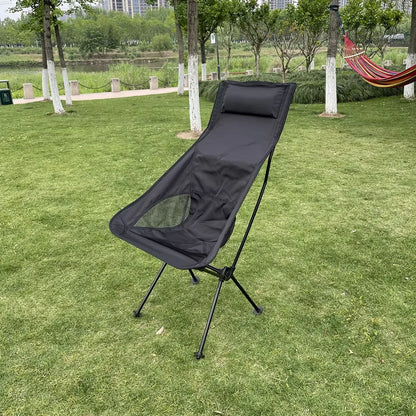Opvouwbare Campingstoel Aluminium Lichtgewicht en Compact lang-zwart