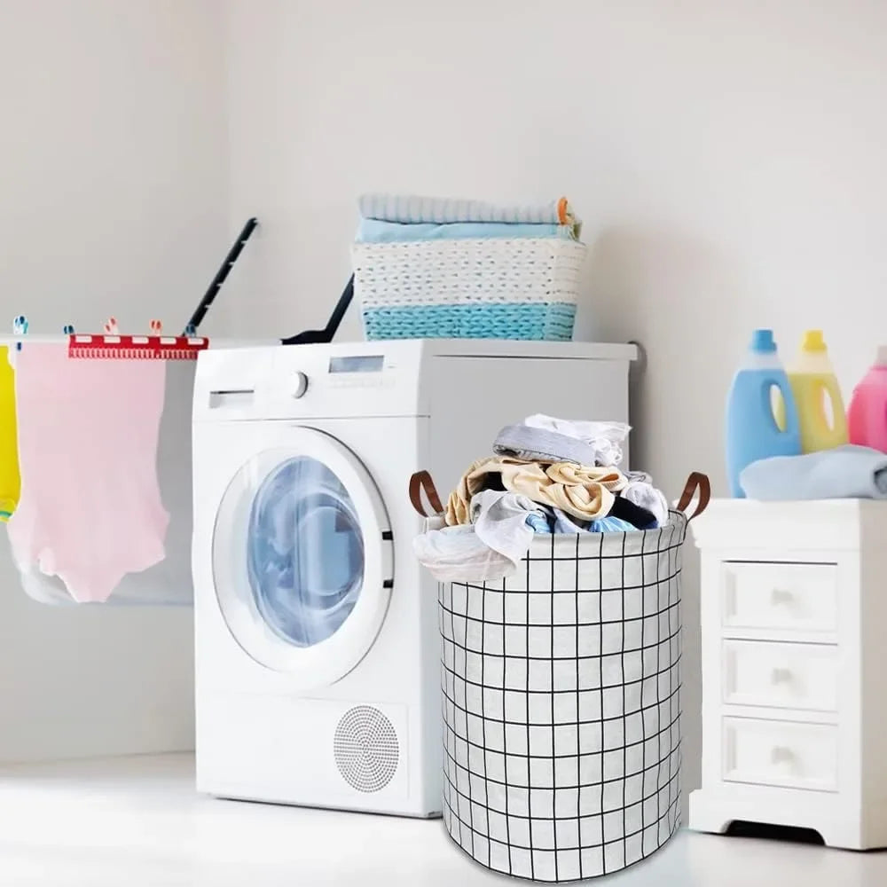 Opvouwbare Wasmand van Katoen en Linnen met Handvat en Trekkoord
