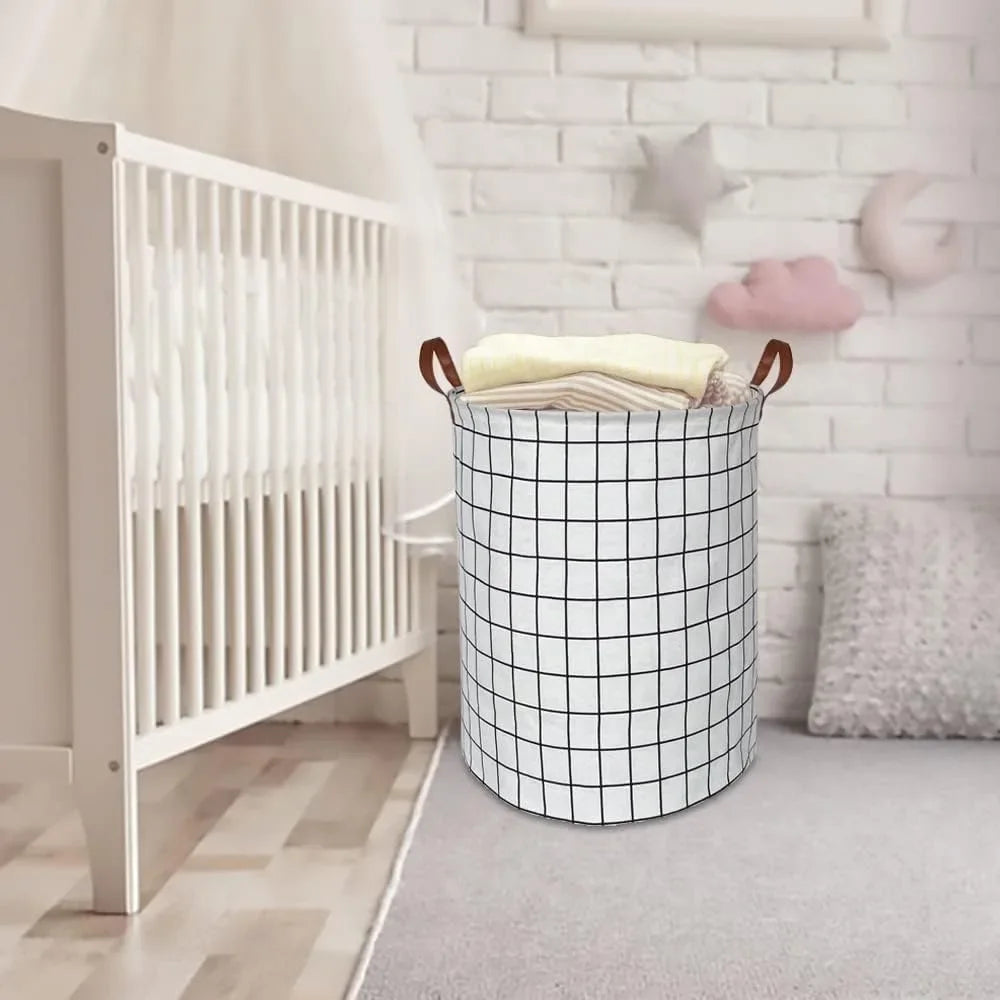 Opvouwbare Wasmand van Katoen en Linnen met Handvat en Trekkoord