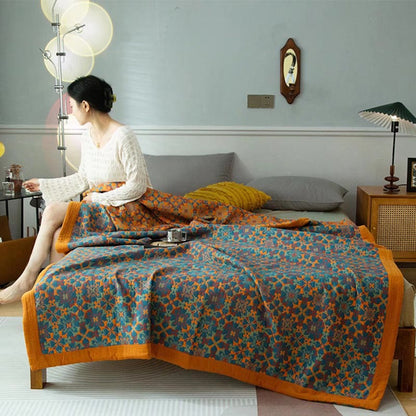 Oranje En Blauw Patroon Zes Lagen Katoenen Quilt Ademend Quilt