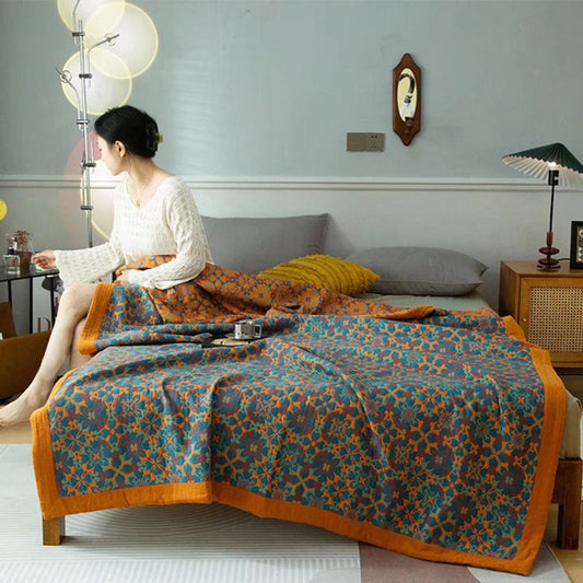 Oranje En Blauw Patroon Zes Lagen Katoenen Quilt Ademend Quilt