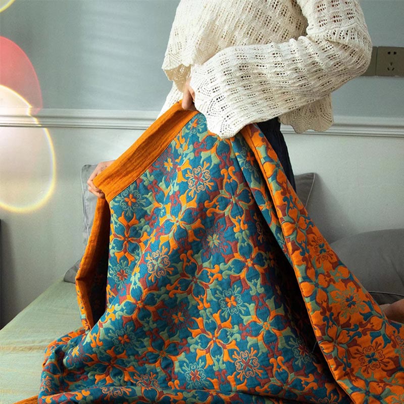 Oranje En Blauw Patroon Zes Lagen Katoenen Quilt Ademend