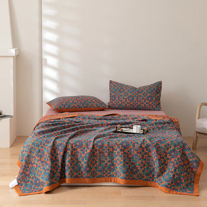 Oranje En Blauw Patroon Zes Lagen Katoenen Quilt Ademend Quilt met 2 kussenslopen