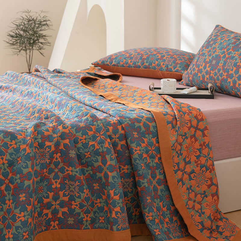Oranje En Blauw Patroon Zes Lagen Katoenen Quilt Ademend